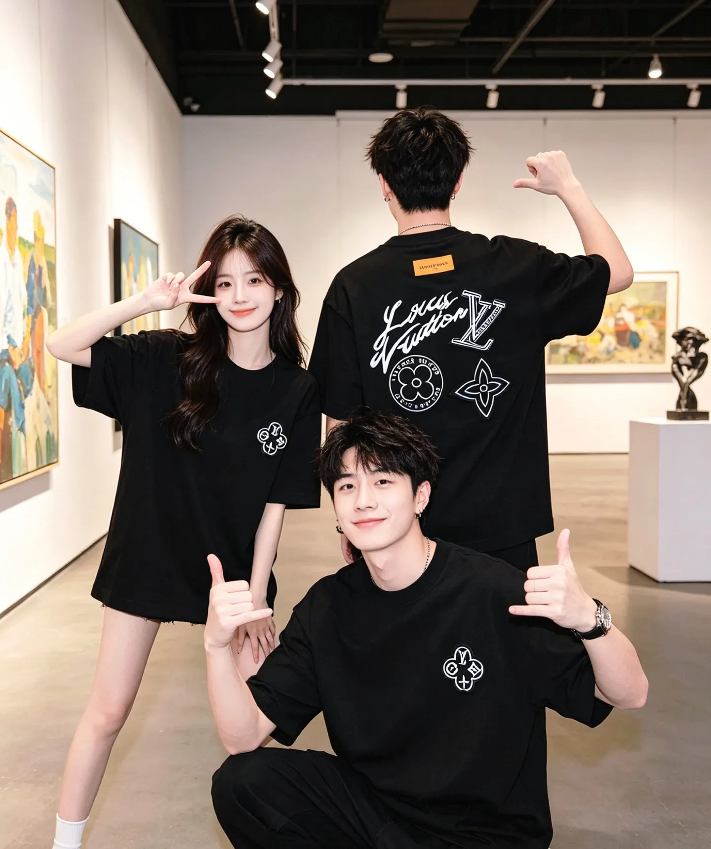 Louis Vuitton/Louis Vuitton three-flower large patch embroidered round neck short sleeves on the back